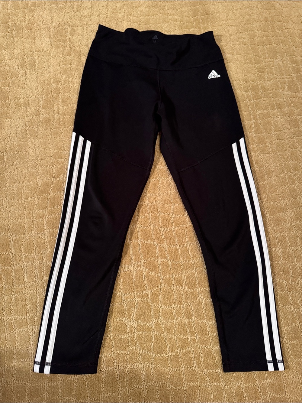 adidas Black Leggings with White Three-Stripes